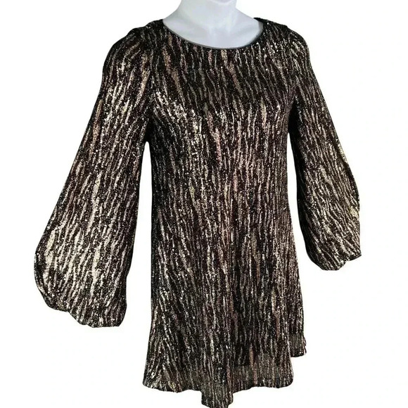 Betsy Adam Womens 10 Metallic Sequined Long Sleeve Mini Cocktail Party Dress - Picture 8 of 15